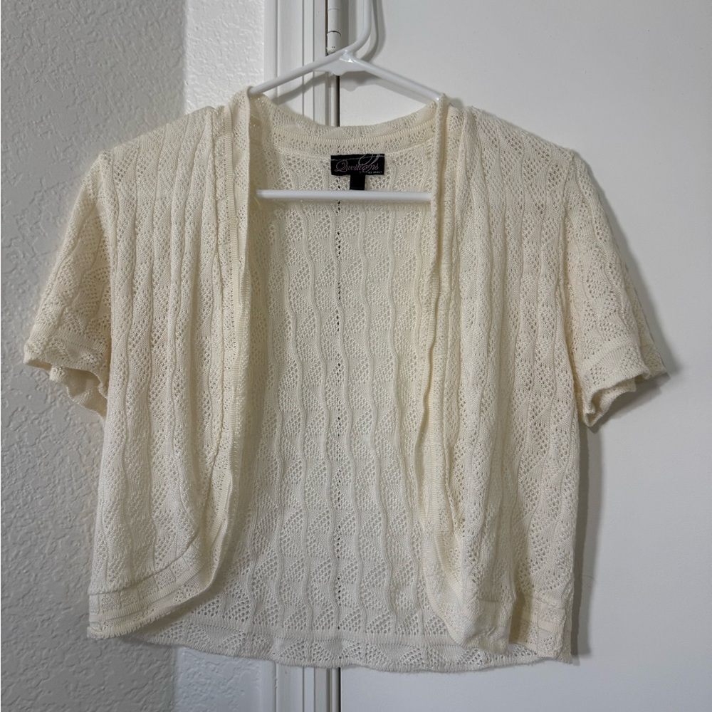 Cream Knit Short Sleeve Cardigan